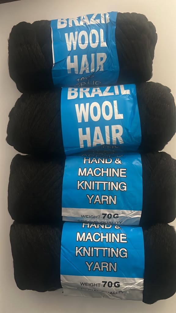 Black Brazilian Wool Hair – 4 Pcs | 100% Acrylic Braiding & Knitting Yarn