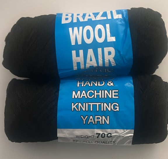 Black Brazilian Wool Hair – 2 Pcs | 100% Acrylic Braiding & Knitting Yarn