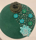 Purple button-embellished felt beret side view