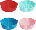 4 Pack Reusable Silicone Air Fryer Pot Liners in red, teal, blue and pink